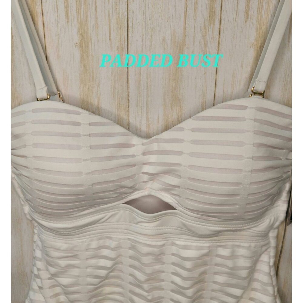 Kenneth Cole White One-Piece Padded Bust Tummy Toner Swimsuit Size Large Classy - Picture 5 of 12